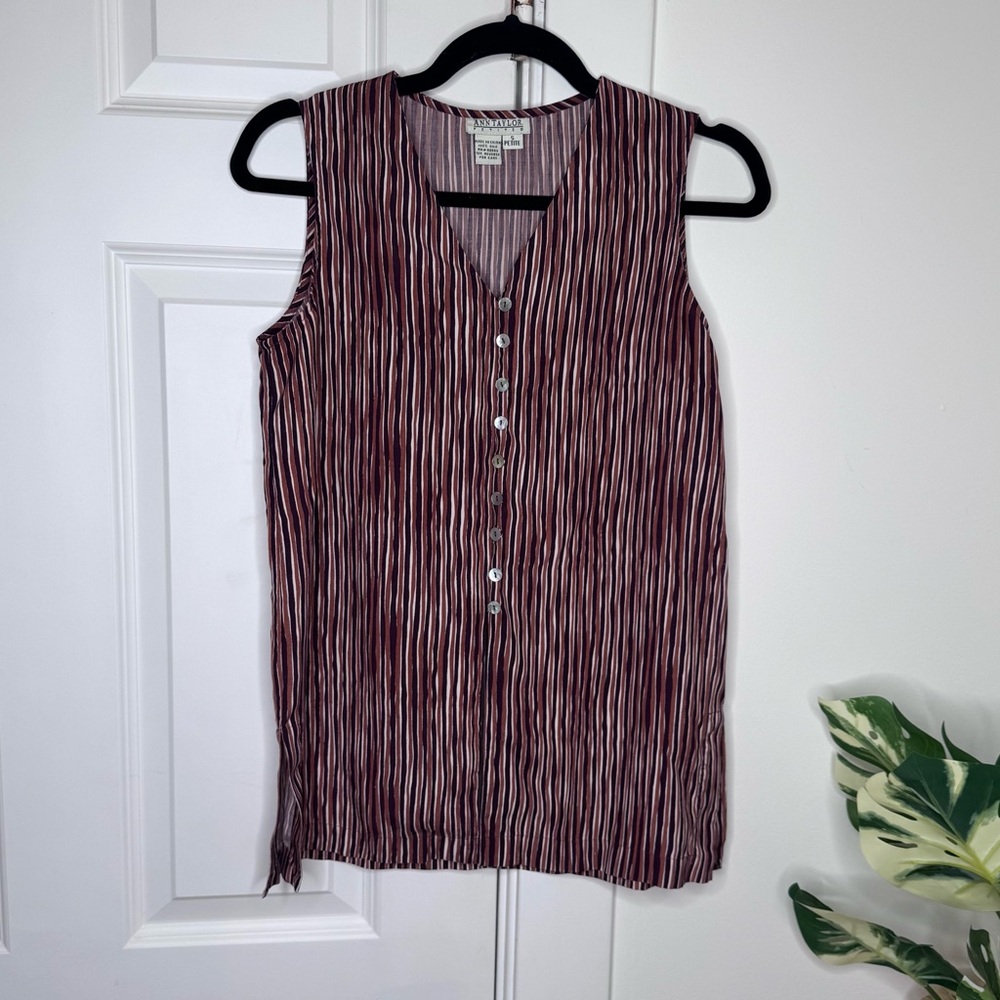 Vintage Silk Ann Taylor Burgundy and White Striped Blouse